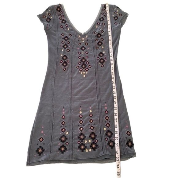 Free People Women S Mini Dress Gray Jeweled Boho Revenge Bodycon Embroidered - Picture 6 of 11